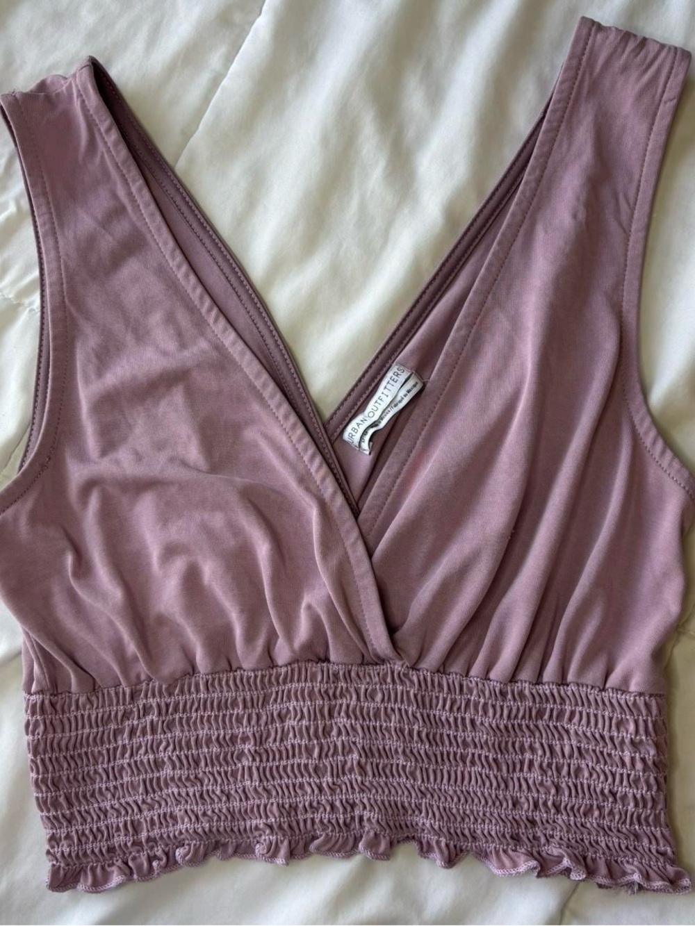 Urban Outfitters Dusty Mauve Smocked V-Neck Tank